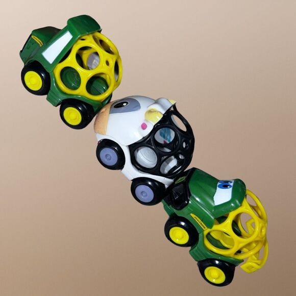 Oball Go Grippers John Deere Tough Ol' Duo Push Tractor  Trailer & Cow Set - Picture 6 of 7